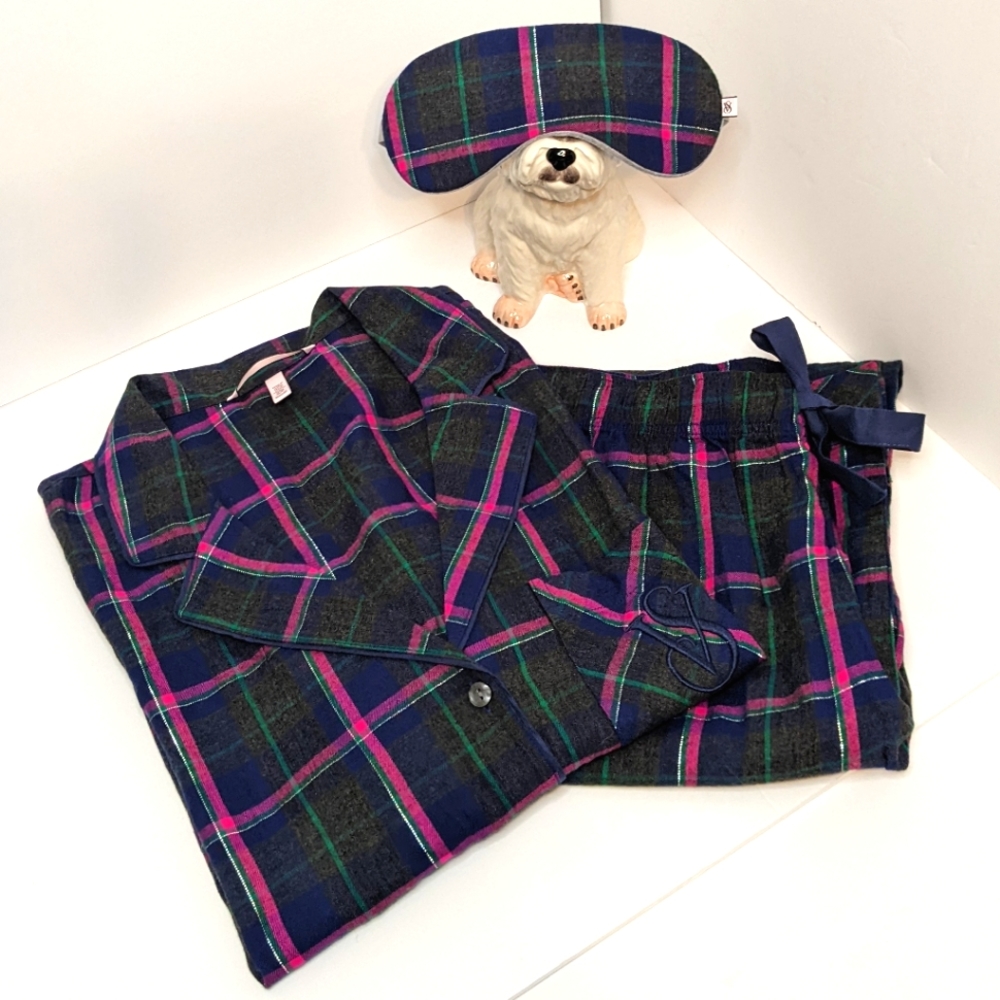 Victoria's secret plad PJ pants set with sleeping eye mask size small